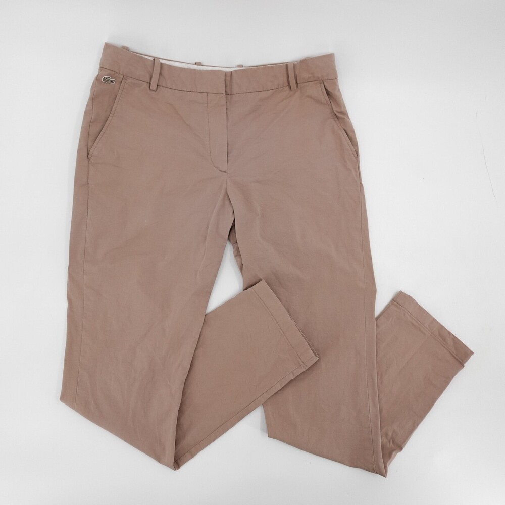 Lacoste Pants Womens 40 Tan Chino Straight Leg Casual Cotton Trousers